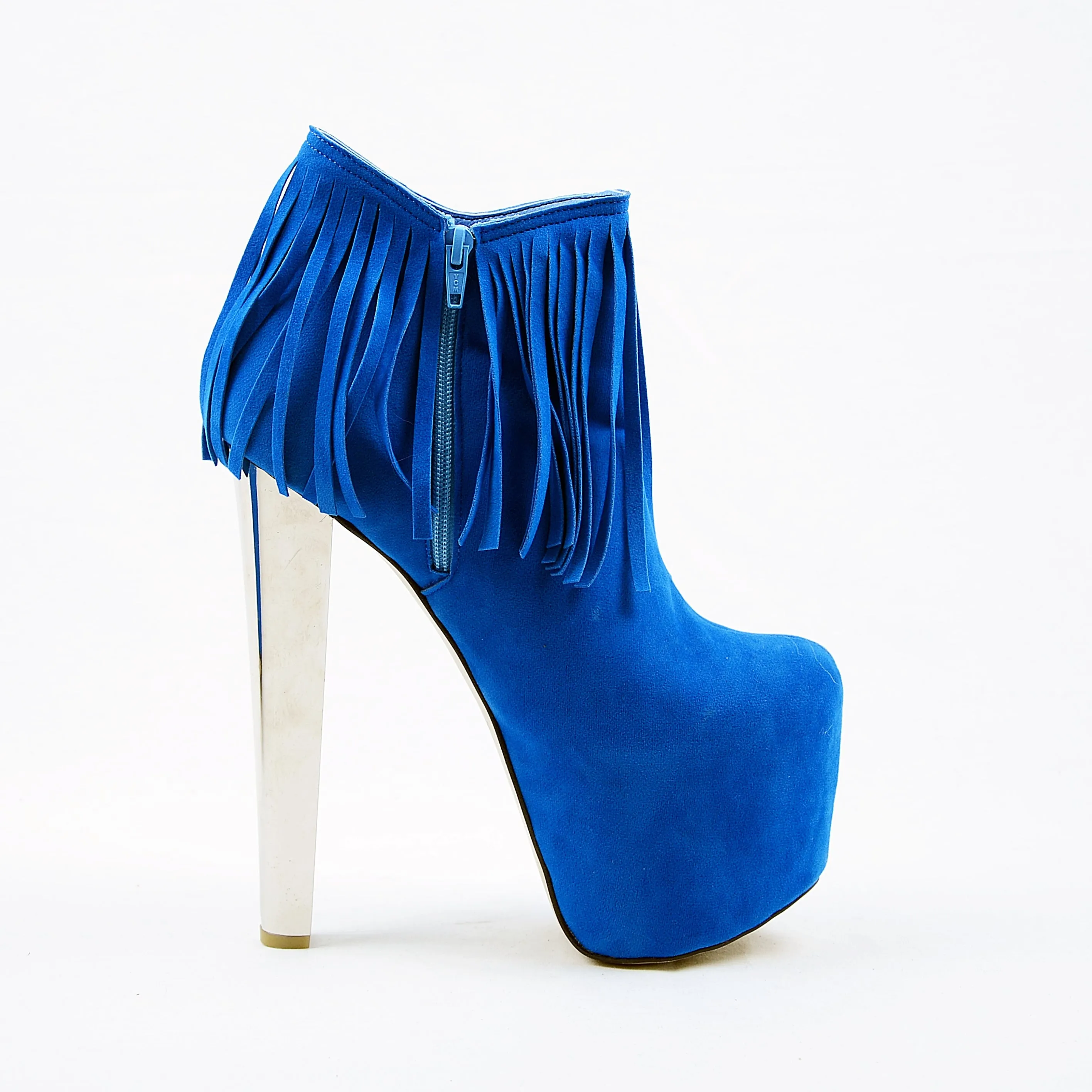 Fringe Blue Suede High Heel Platform Boots