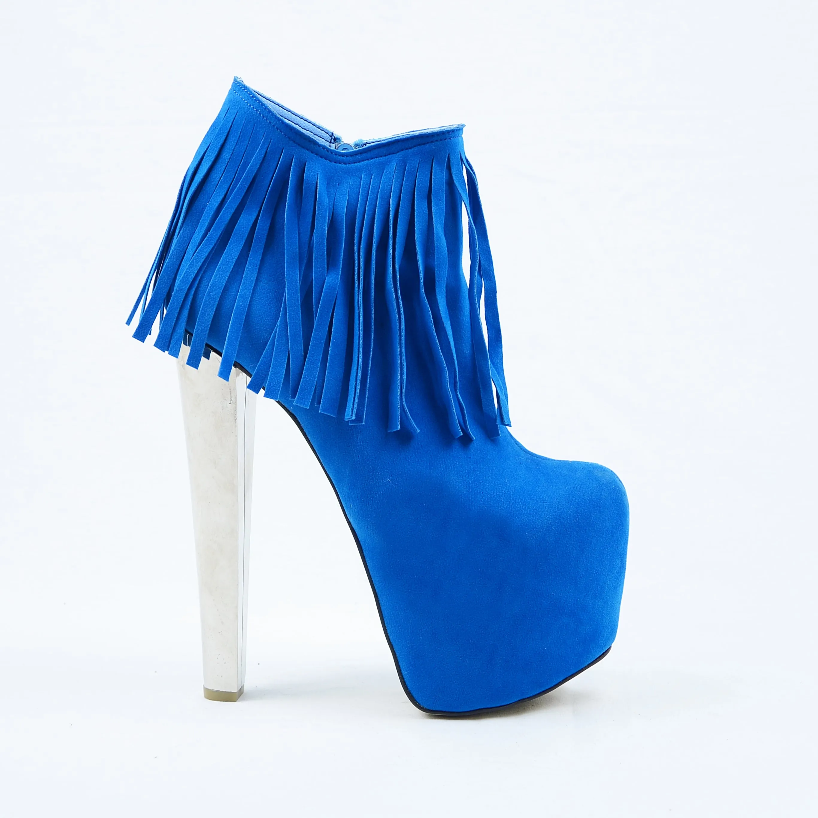 Fringe Blue Suede High Heel Platform Boots
