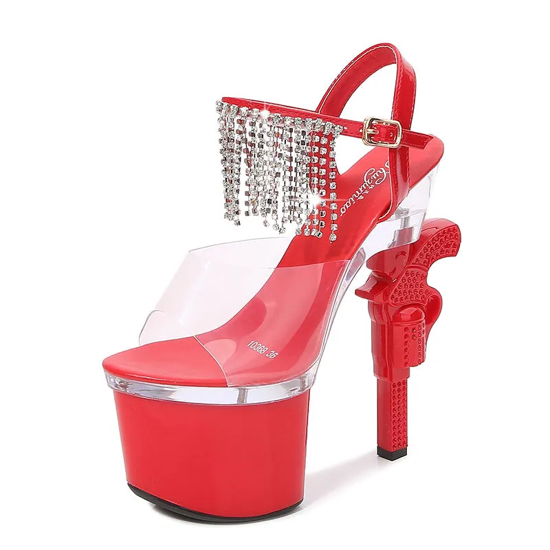 Fringed Transparent High Heel Peep Toe Sandals