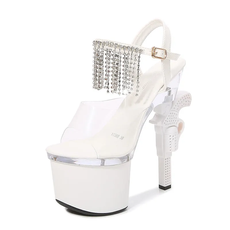 Fringed Transparent High Heel Peep Toe Sandals