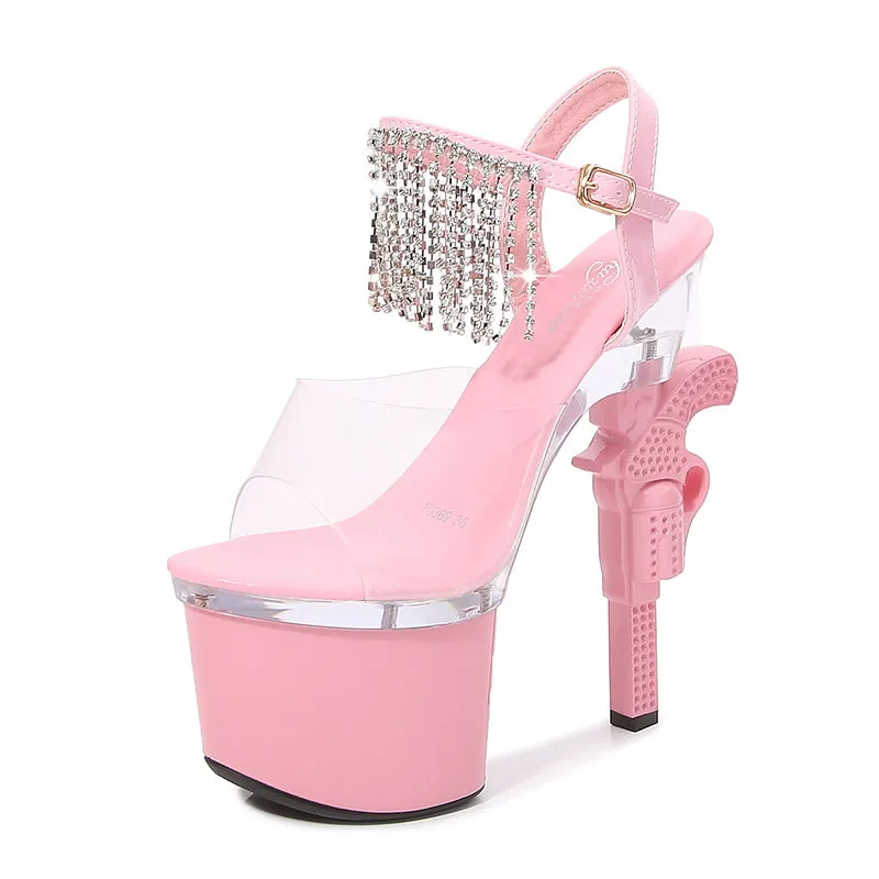 Fringed Transparent High Heel Peep Toe Sandals