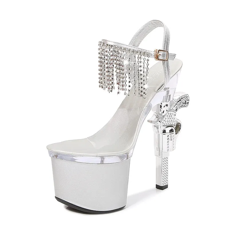 Fringed Transparent High Heel Peep Toe Sandals