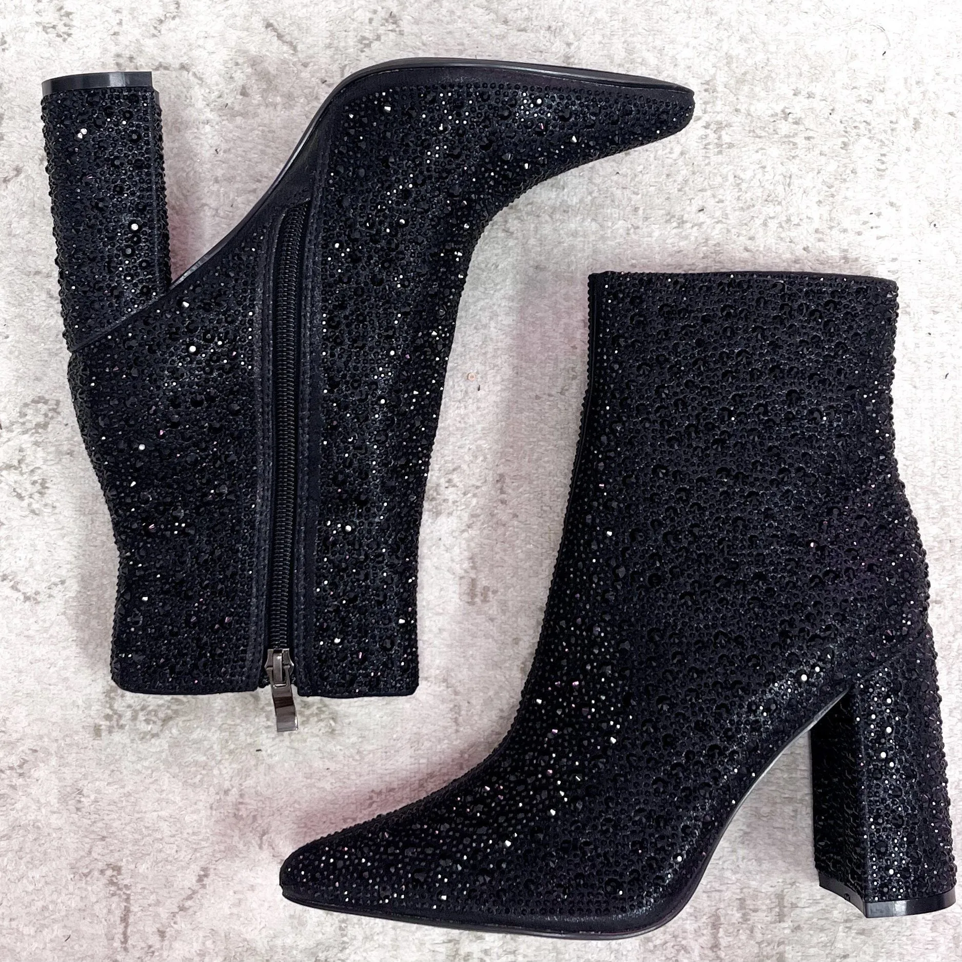Lauren Crystal Embellished Booties: Black
