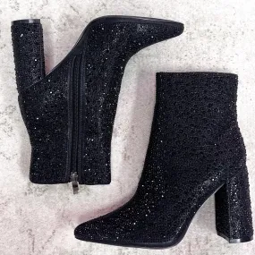 Lauren Crystal Embellished Booties: Black