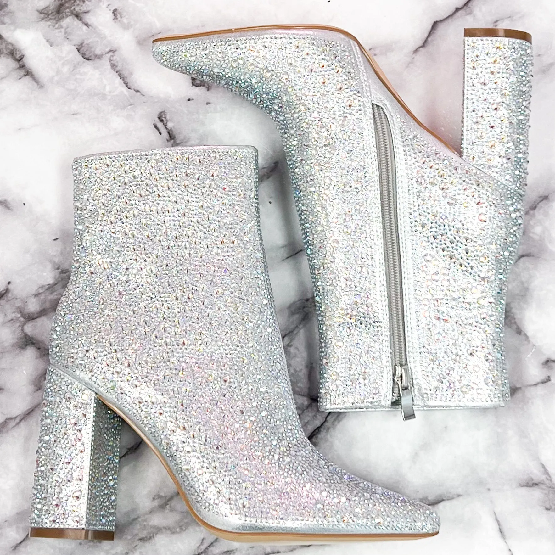 Lauren Crystal Embellished Booties: Silver