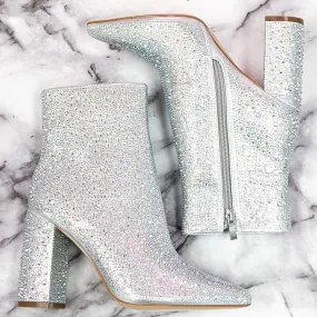 Lauren Crystal Embellished Booties: Silver