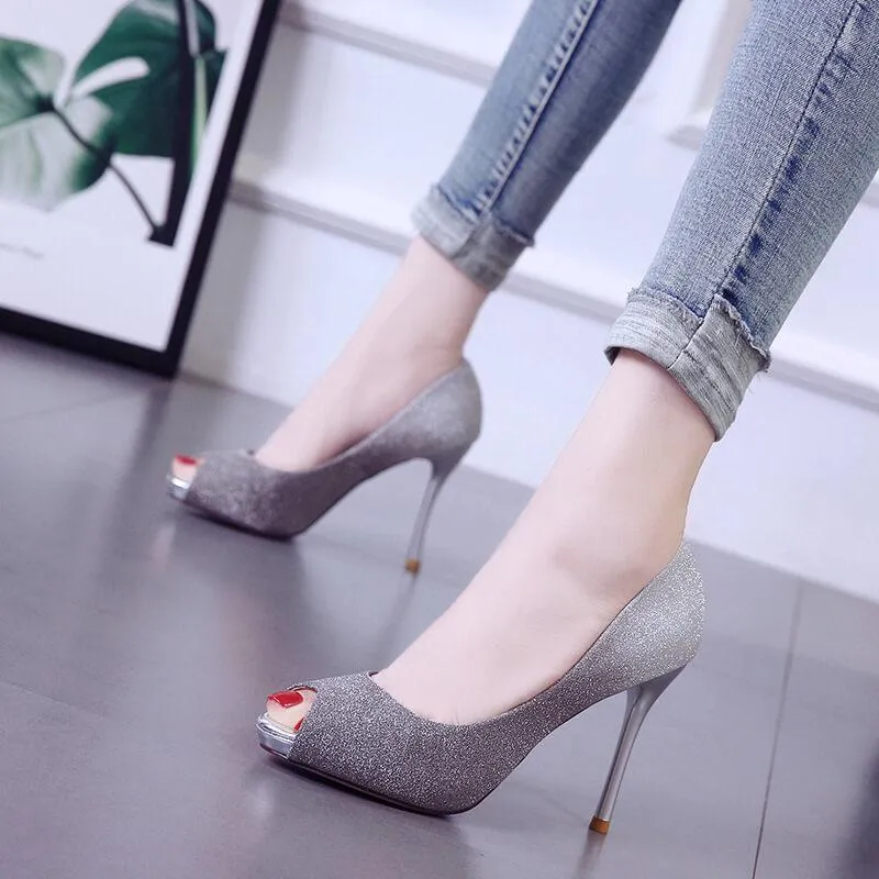 Leather High Heel Peep Toe Sandals