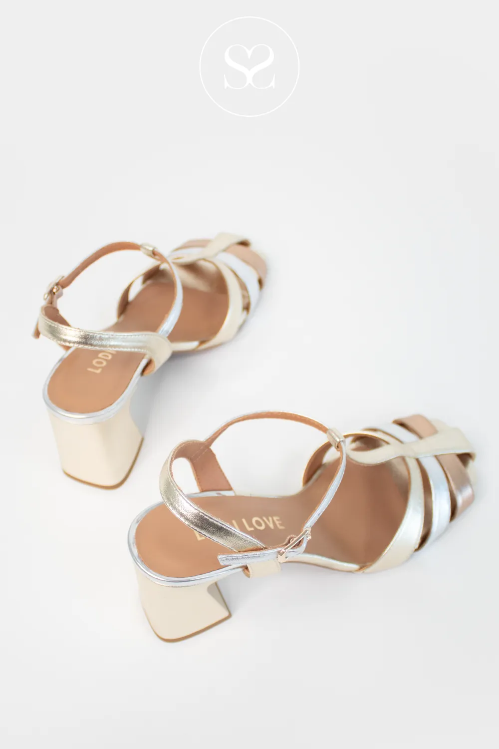 LODI BOT4437 GOLD METALLIC BLOCK HEEL SANDALS