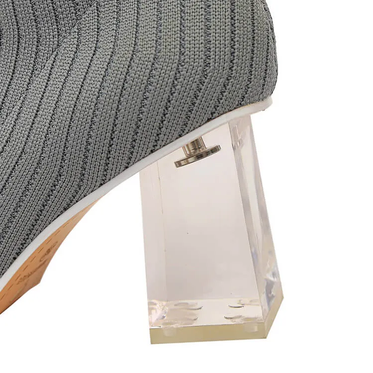 Luxury Clear Heel Fitted Sock Booties- Grey & Black