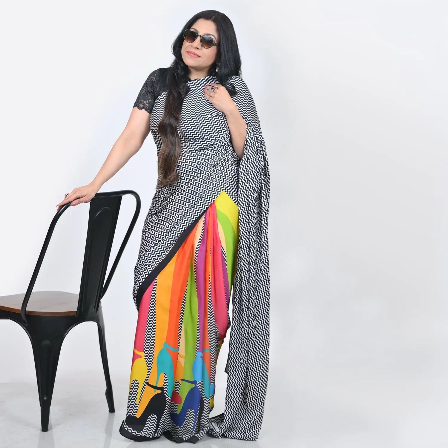 Multicolor Heels Saree