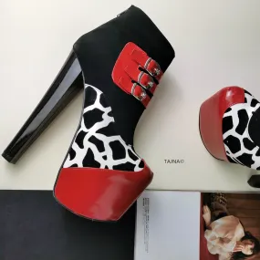 Red Black Leopard Belted Booties