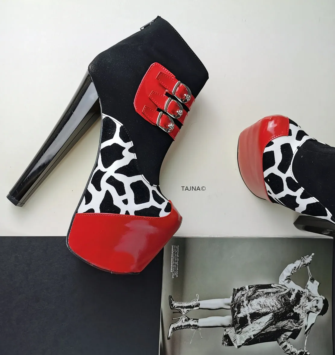 Red Black Leopard Belted Booties