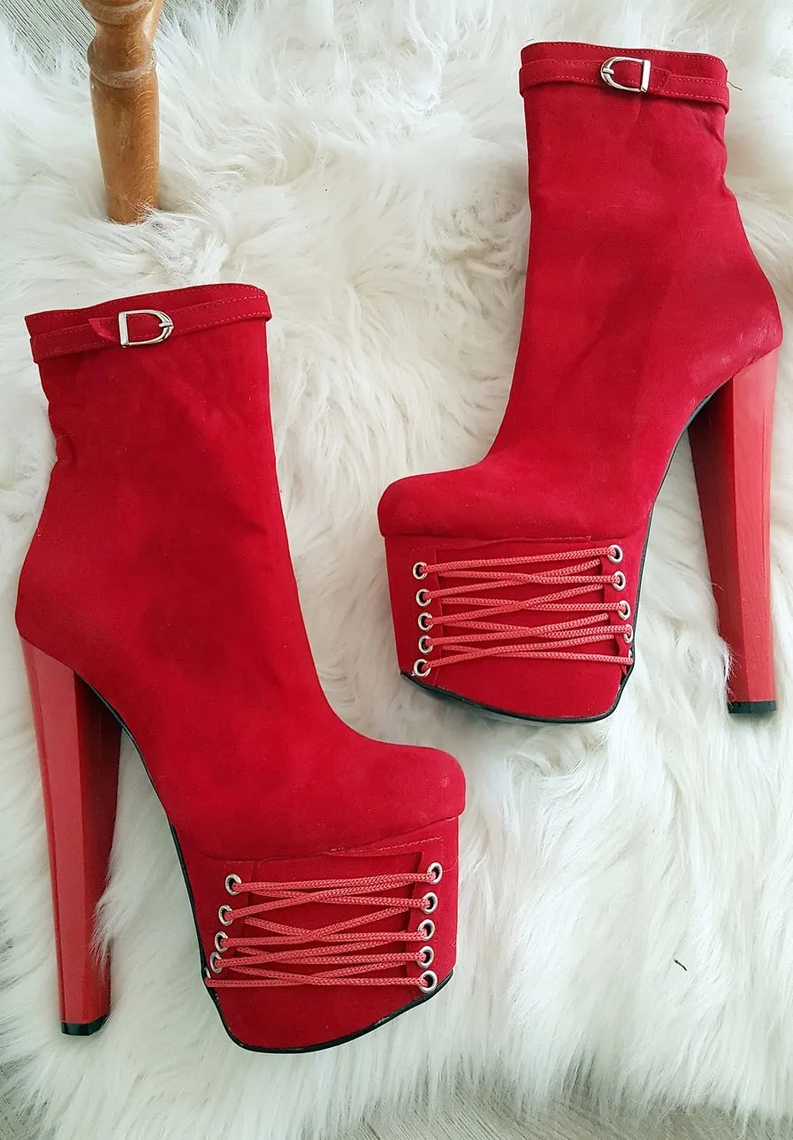 Red Corset Platform Booties