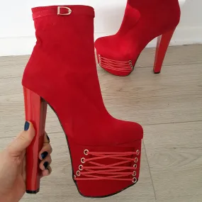 Red Corset Platform Booties