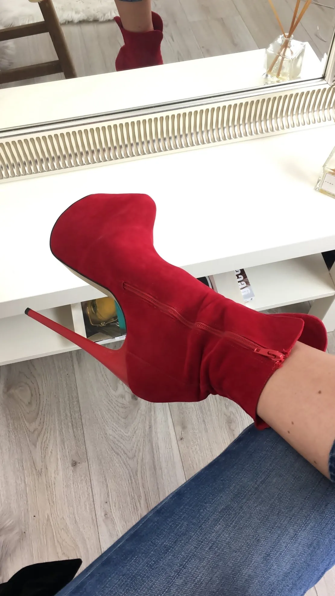 Red Suede High Heel Platform Boots