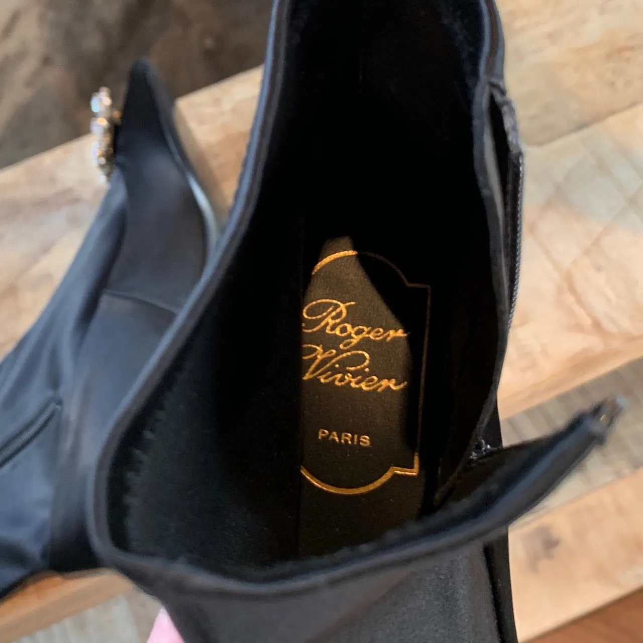 Roger Vivier Black Satin Flower Crystal Embellished Sock Booties