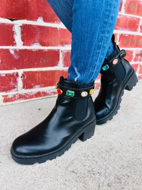 Royal Crystal & Black Combat Chic Boot
