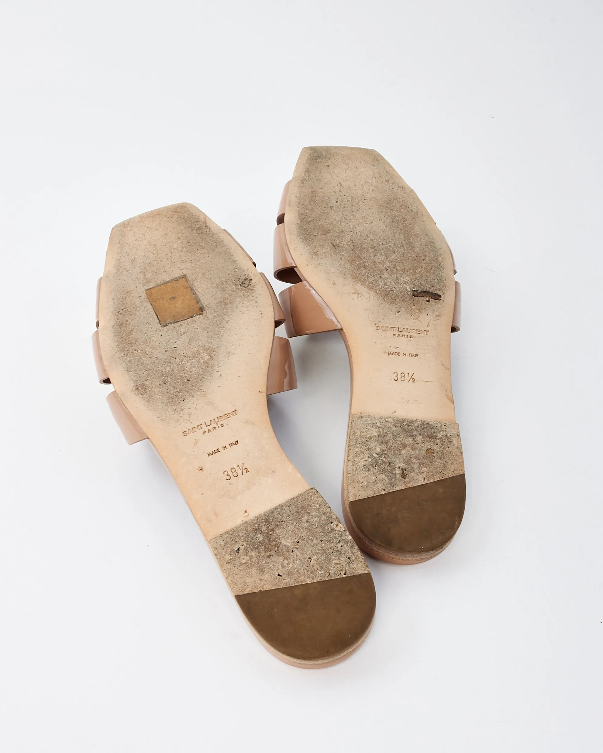 Saint Laurent Beige Patent Leather Tribute Sandals - 38.5