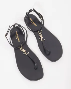 Saint Laurent Black Leather SHW Logo Cassandra Sandals - 42