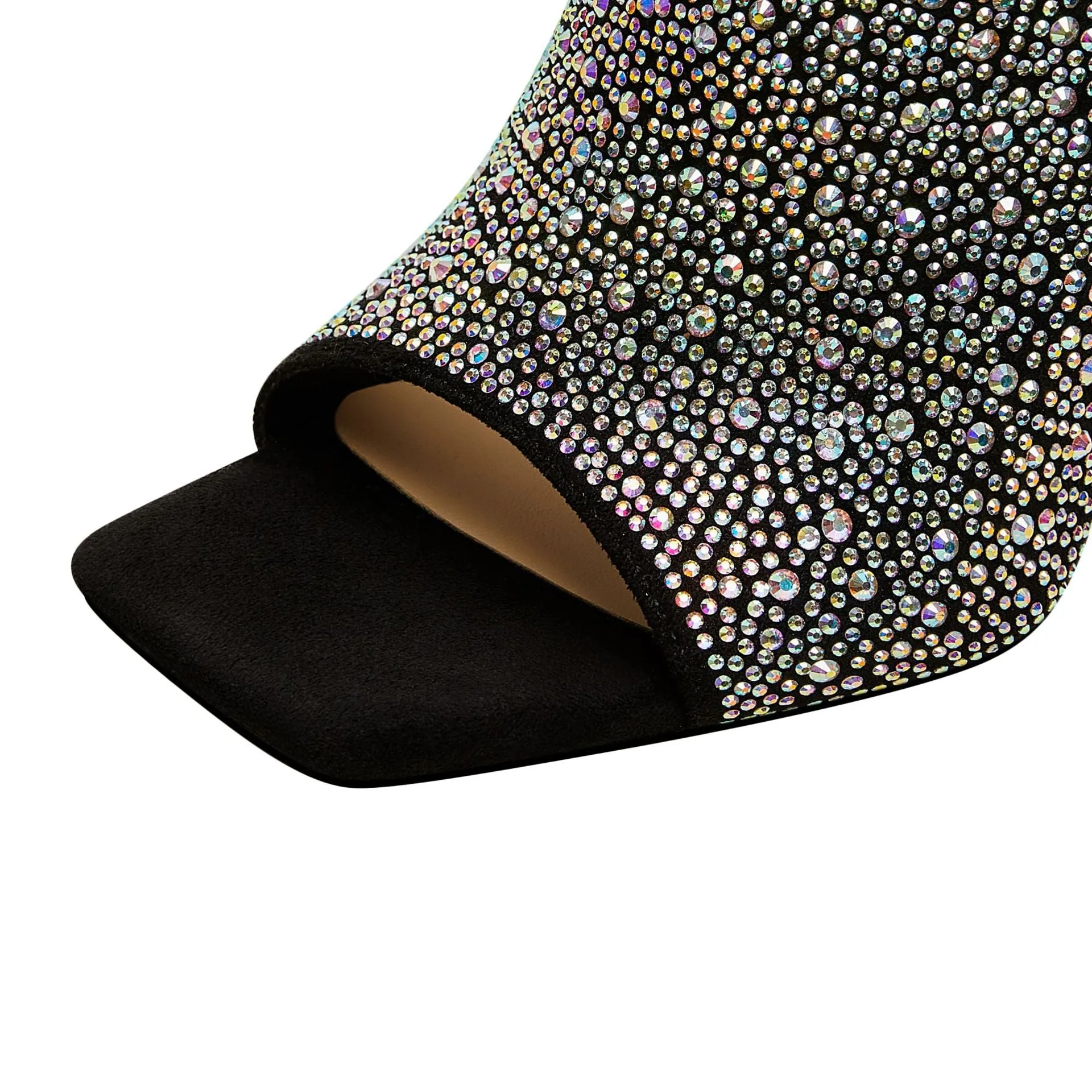 Stylish Open-Toe Diamond-Encrusted Square High Heel Sandals