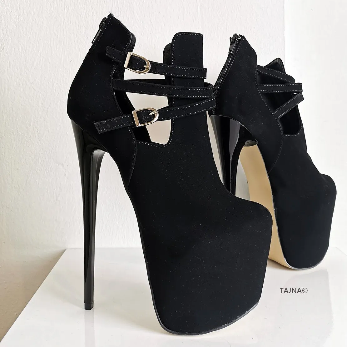 Suede Belted Ankle Platform Booties