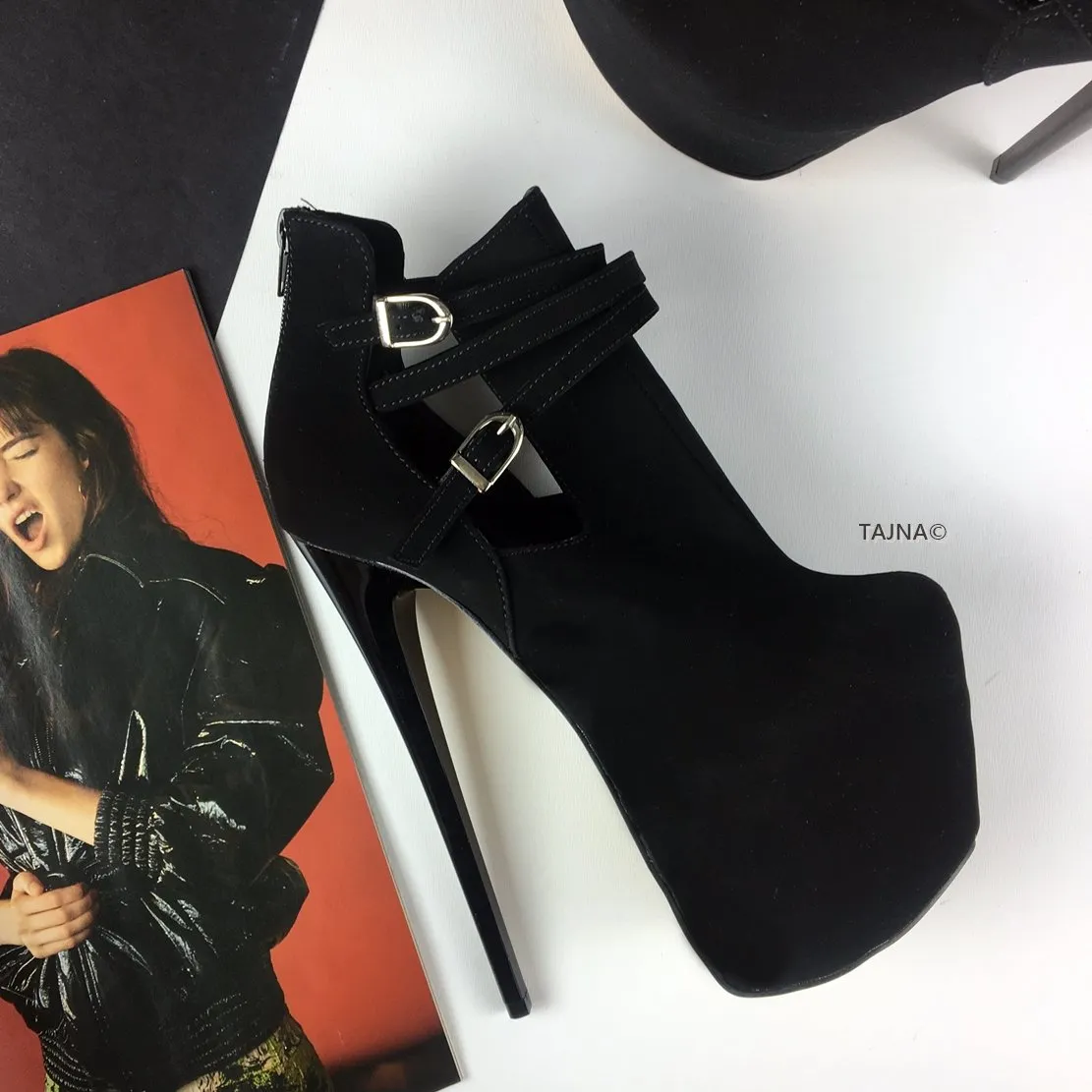 Suede Belted Ankle Platform Booties