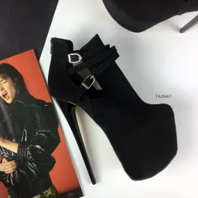 Suede Belted Ankle Platform Booties