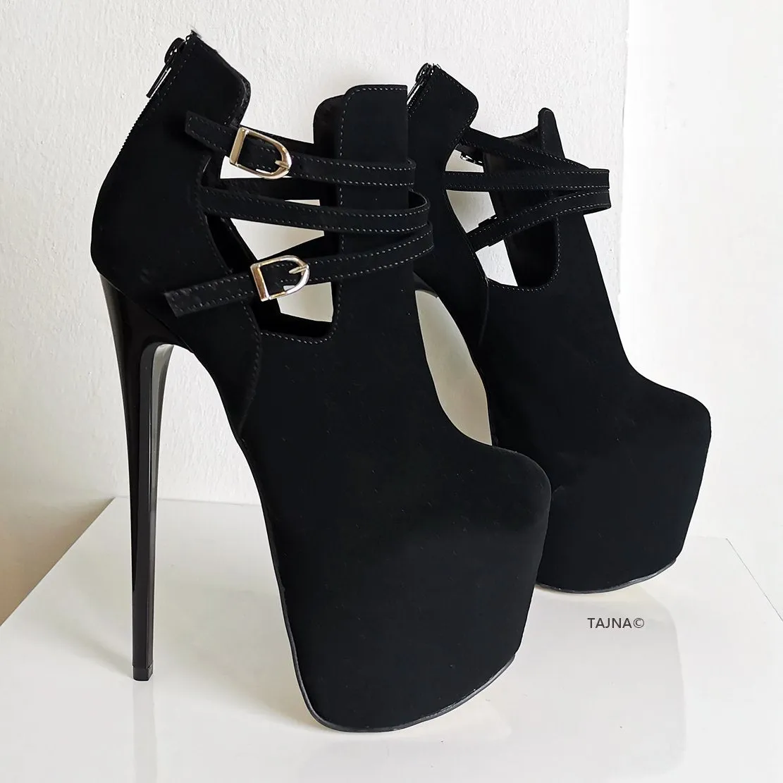 Suede Belted Ankle Platform Booties