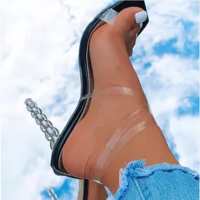 Summer PVC Square Toe High Heel Buckle Sandals