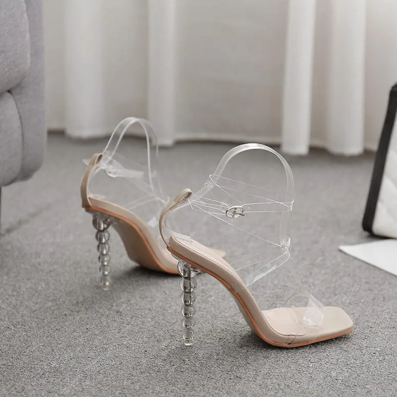 Summer PVC Square Toe High Heel Buckle Sandals