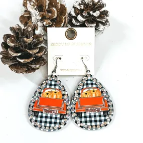 Thankful Fall Teardrop Earrings in White Buffalo Plaid
