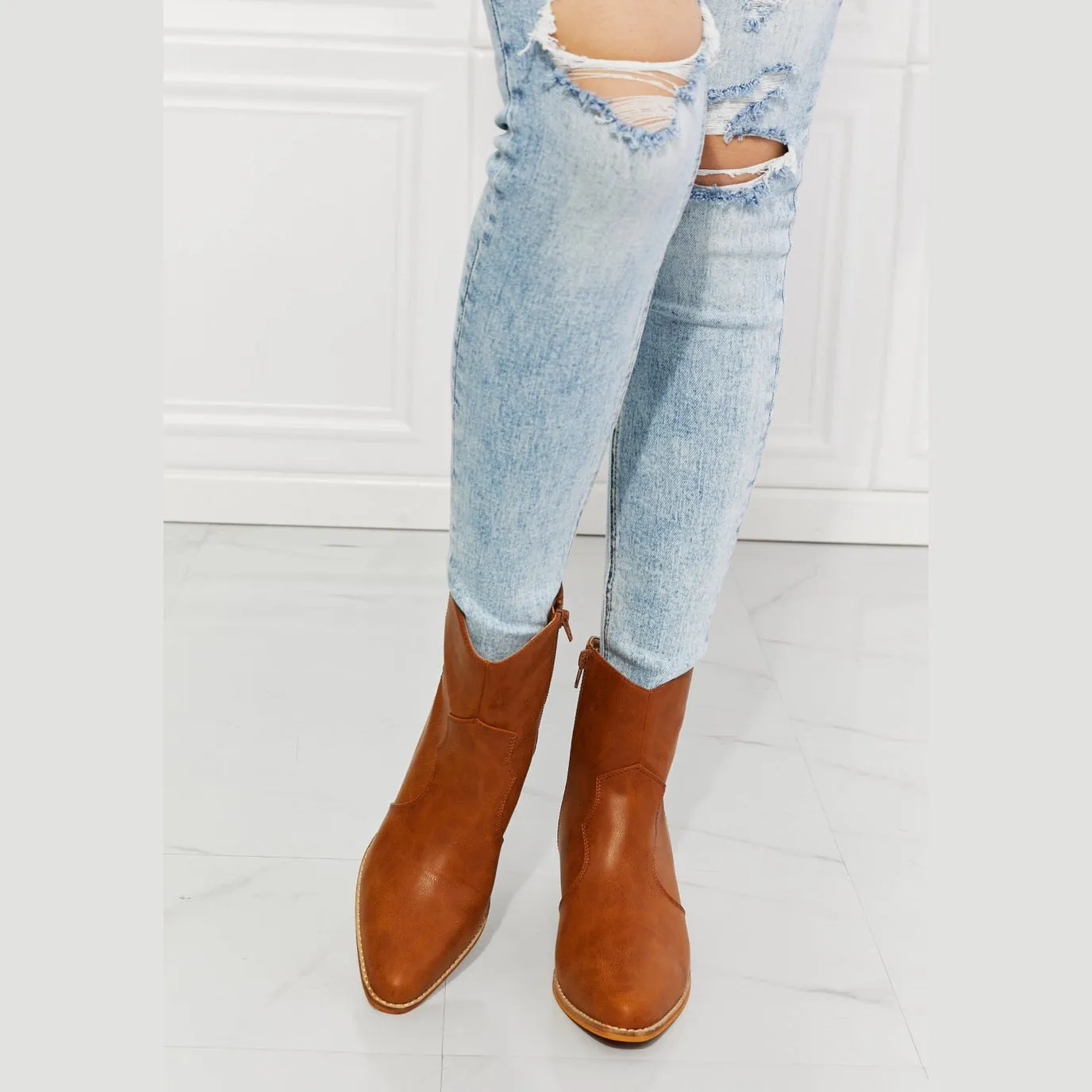 Watertower Town Faux Leather Western Ankle Boots in Ochre