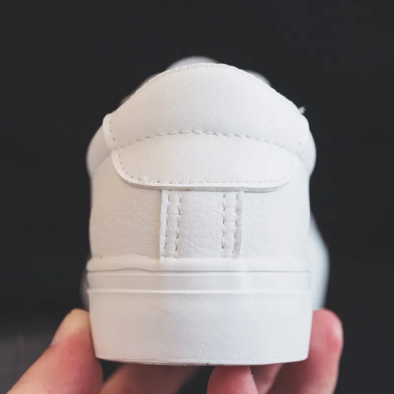 White Lace Up Platform Leather Flat Sneakers