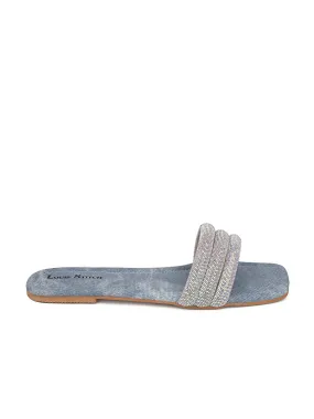 Women's Blue Shiny Strap Flat Heel Lightweight Sandals
