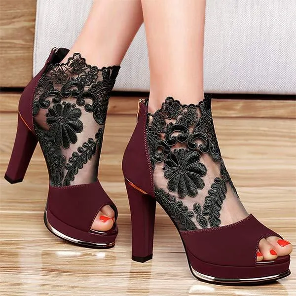 Women's Lace Open-Toe High Heel Sandals 31678486C
